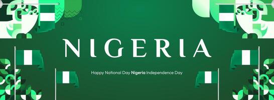 Nigeria National Day Geometric Poster. A poster design with a modern geometric background blended with the colors of the Nigerian flag, ideal for Independence Day events and festivals. vector