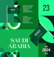 Geometric Design for Saudi Arabia National Day Poster. Banner with stunning geometric line design and green background, perfect for advertising or promoting a big event vector