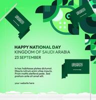 Saudi Arabia Independence Banner with Geometric Touch. Stylish banner design with Saudi Arabia flag and fresh green background, perfect for any sporting or entertainment event vector