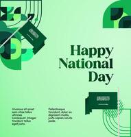 Saudi National Day greeting card template design with gradient green background and geometric elements. vector