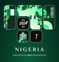 Geometric template in bento grid layout to celebrate Nigerian national day with modern green background for website or social media use vector