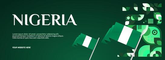 National Day Banner Template. A horizontal banner with elements of the Nigerian flag and stylish geometric design, ideal for national celebrations or festivals. vector