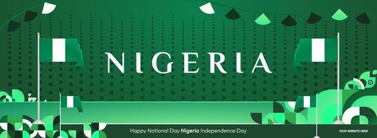 Nigeria National Day Banner Design. A modern banner template with a geometric background and elements of the Nigerian flag, perfect for independence events and national celebrations. vector