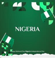 National day poster with calming green background and dynamic geometric design, perfect to celebrate Nigerian National Day with modern look. vector