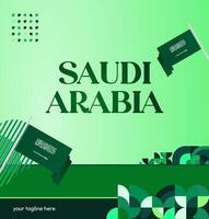 Saudi Arabia independence day poster template with gradient green background and unique geometric design. vector