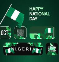 Geometric template in bento grid layout to celebrate Nigerian national day with elegant green background and country flag vector