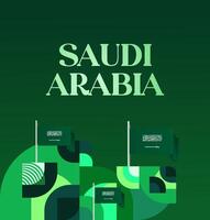 Saudi Arabia National Day banner with geometric design on gradient green background, perfect for various events. vector