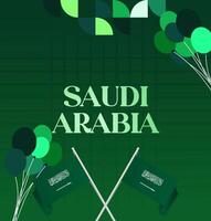 Elegant Saudi Arabia National Day Celebration Invitation. Gradient green banner design with modern geometric elements, perfect for National Day event invitations or family gatherings vector
