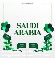 Saudi Arabia Independence Day Digital Banner. Square template with minimalist geometric design and white background. Ideal for concerts, festivals, or sporting events. vector