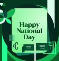 Saudi Arabia poster template with gradient green background and dynamic flag elements. vector