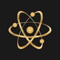 Golden Atom Isolated On Black Background. Realistic Golden Molecule Sign. Science Symbol vector