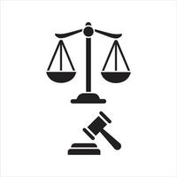 law and justice icon. Law scale with Judge gavel, auction hammer icon vector