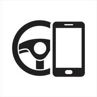 Steering wheel icon. Driving car. Using a mobile phone while driving icon vector