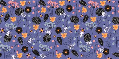 Retro Seamless Pattern with Cute Flowers and Leaves. Background with spring modern botanicals. Perfect for print, fashion, covers, notebooks vector