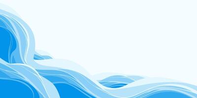 Abstract Sea Waves in Cartoon Flat Style with Blue Tones Isolated on a White Background. Clear Sky. banner design with ocean waves vector