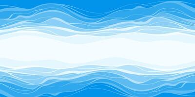 Ocean Waves in Blue Tones drawn in Cartoon Flat Style on a White Background. Banner with a Clear Sky vector