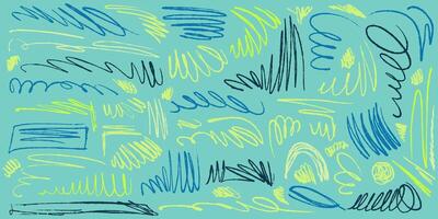 Squiggly Pencil lines in Hand Drawn Style Isolated on a Blue Background . Creative brush lines with rough, chalk edges vector