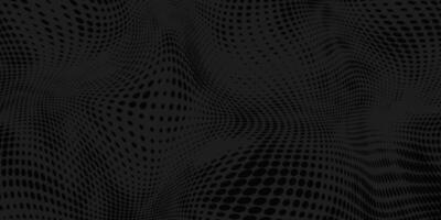 Dark Background with Abstract Halftone and Waves. Twisted and dynamic texture ideal for modern, tech-inspired designs, posters, flyers, music cards. vector
