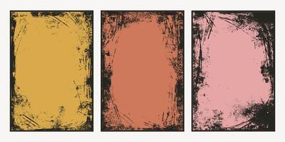 Colorful Abstract Grunge Poster Frames. Background collection with distress retro effect. Nostalgic dirty and torn backdrop. Old scratched texture perfect for posters, pint, flyers, wallpaper vector