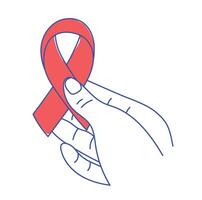 A hand holding a red ribbon vector