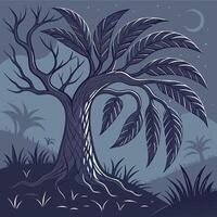 A tree with leaves and branches in the night vector
