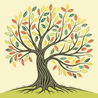 An illustration of a tree with leaves vector