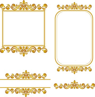 set of gold frames, Victorian floral ornamental borders, luxury vintage decorative frame elements. illustration royal set for wedding invitation and greeting cards, ornaments