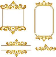 set of golden frames, calligraphic objects for wedding invitations, greeting cards, and certificate designs. set of classic lines and borders vector