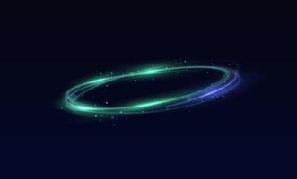 Neon swirl. Curve blue line light effect. Abstract ring background with glowing swirling background. Energy flow tunnel. Blue portal, platform. Magic circle . Luminous spiral. round frame vector