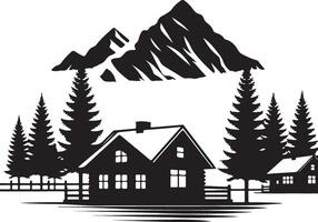 Winter season cabin in front of mountain. vector