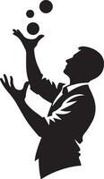 A silhouette of someone juggling tasks vector