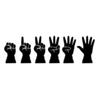 Black Silhouette Icon Set of Hand Shows a Different Number of Fingers Isolated on White Background vector