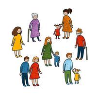 Textured Colorful Illustration of Group of People Isolated on White Background vector