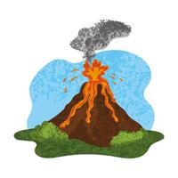 Textured Colorful Illustration of Volcano Isolated on White Background vector