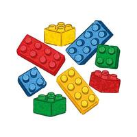 Textured Colorful Illustration of Block Toy Brick Details Isolated on White Background vector
