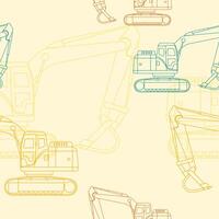 Editable Side View Outline Excavators Vectorized Illustration in Various Colors as Seamless Pattern for Creating Background of Vehicle or Construction Industry Related Design vector