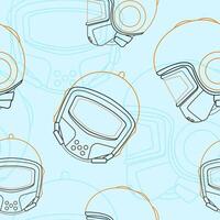 Editable Outline Style Front and Side View Retro Safety Helmet Vectorized Illustration Seamless Pattern for Creating Background of Industrial or Transportation and Sport Related Design vector