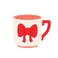 Elegant white mug with a large red bow for holiday drinks and cheer vector