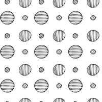 Seamless Pattern. Circles with hatching lines, endless ornament. Doodle black hand-drawn elements, isolated on a white background. Print and web design, cards, fabric, wrapping paper, design vector