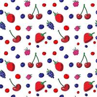 Berries. Endless doodle pattern. Seamless ornament, strawberry, cranberry, blackberry, cherry, raspberry, blueberry. Simple colorful elements. Fabric, textile, print, web, wallpapers, backgrounds vector