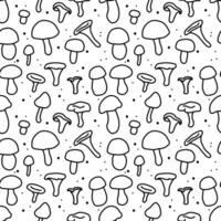 Doodle mushroom pattern. Seamless, endless pattern. Black simple contours on a white background. Fabric, textile, print, web, wallpapers, backgrounds, wrapping papers, packaging vector