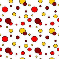 Endless geometric pattern. Seamless ornament, cheerful colorful round shapes, circles. Yellow, red, bordo, black contour. Graphic illustration, fabric, textile, print, web, wallpaper, background vector