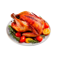 roasted chicken with vegetables, a plate of food with turkey and tomatoes on it png