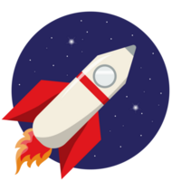rocket line icon Spaceship flies in atmosphere, successful launch Launching a space rocket with fire png