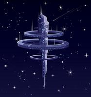 A tall space structure resembling a science base in space or a space elevator reaching for the stars vector