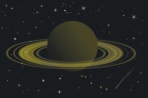 A black planet with golden rings shining in space as a symbol of the mystery and depth of cosmic bodies. Shadow of Saturn vector