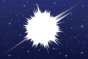 Nadnova flare. A bright flash of white light in the starry sky, symbolizing the explosion of a supernova and the birth of new stars vector