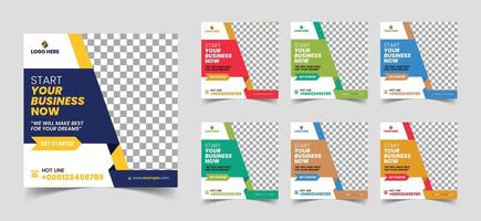 Set of editable square banner template. Suitable color background. Attractive design with photo collage. Usable for social media post, story and web internet ads, Digital Marketing vector
