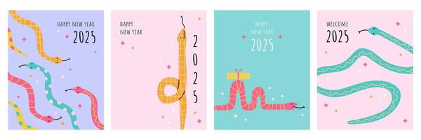 Funny snake greeting card set vector