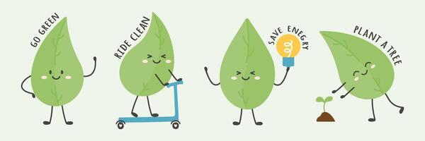 Ecology set with leaf character and slogans vector